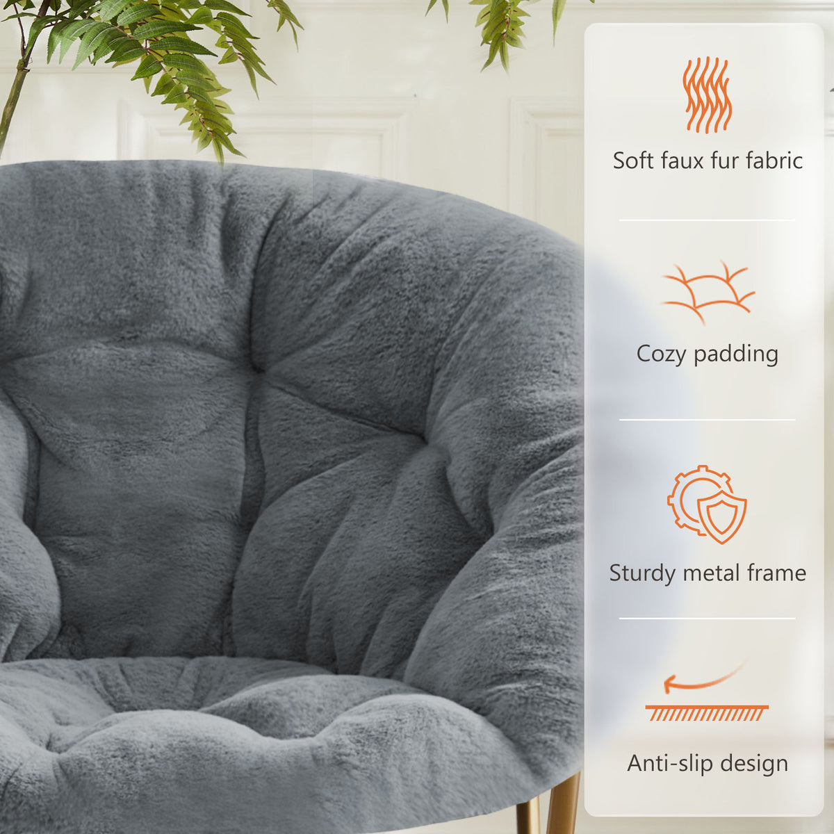 Faux fur saucer chair in a cozy reading corner
