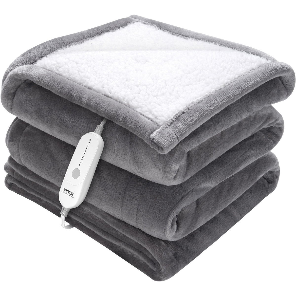 Snug Heated Throw in grey flannel and sherpa
