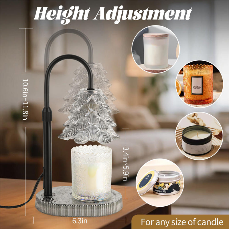 Candle warmer lamp glowing on a bedside table